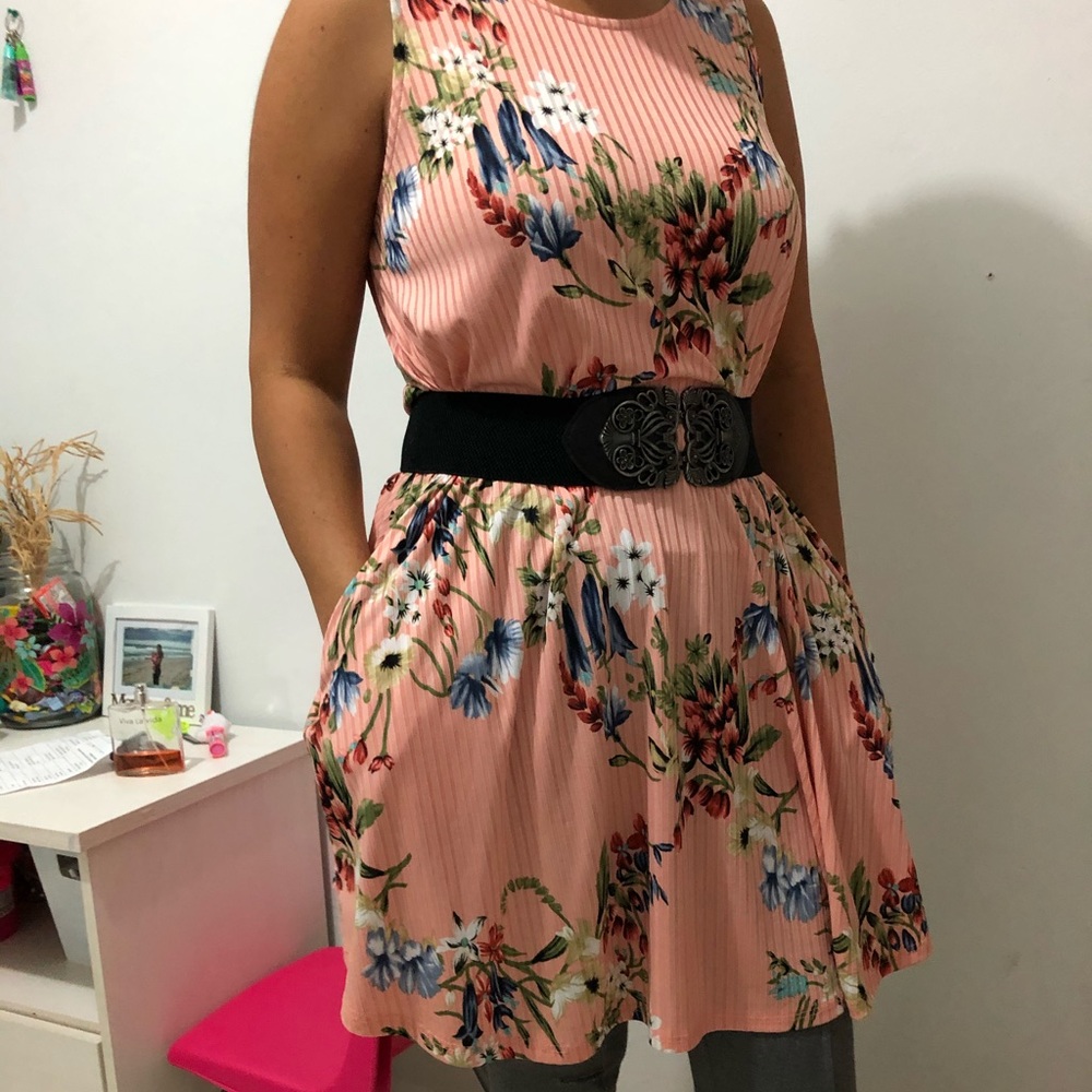 Floral blush pink Ribbed dress tunic dress - Picture 2 of 8